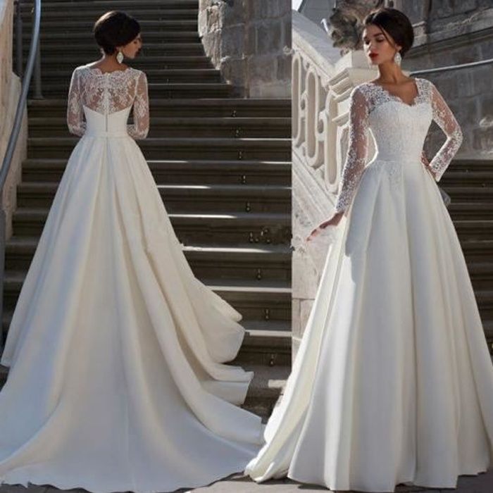 Robe mariée new arrivals simple manche longue