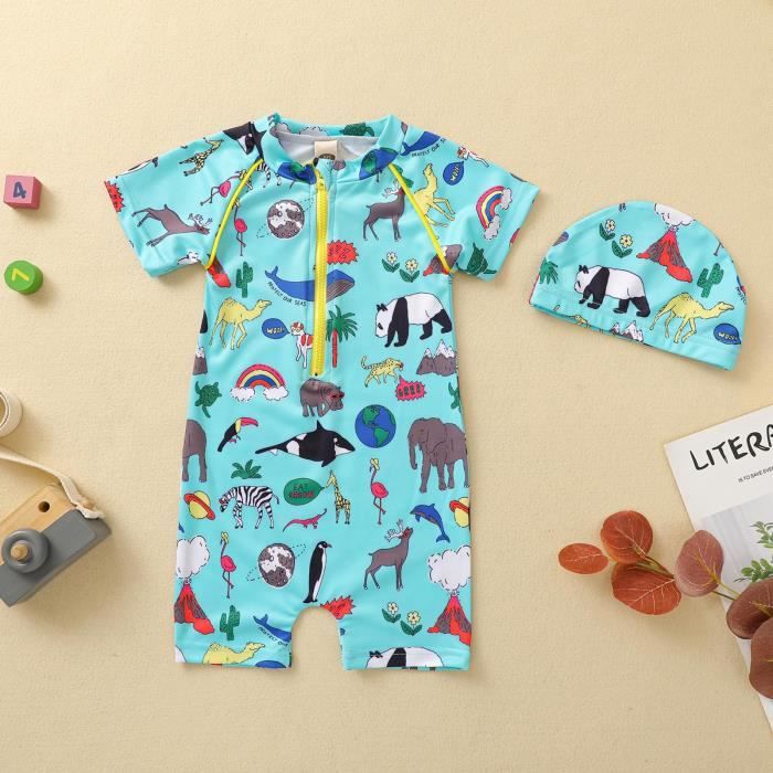 Un maillot de bain Toddler Baby Kids Girls Zipper Cartoon Animal One-Piece Beach Maillots de bain + ensembles de bonnet