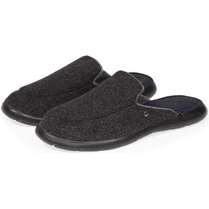 Chaussons Mules Homme Isotoner - Polaire, Semelle Confort, Lavable Machine, Gris Dégradé