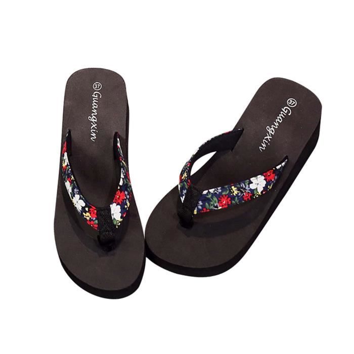 Tongs d t fleurs pour femmes talon compens plate forme