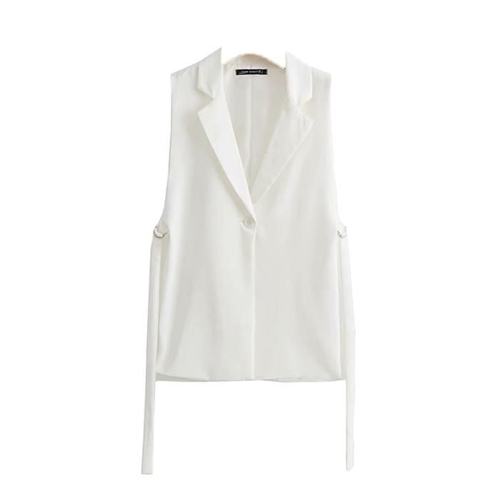 Blazer sans Manche Femme YOUCAI Blanc Col en V Fente Laterale Decontracte