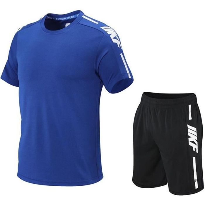 Ensemble de Vetement Sport 2 Pieces Homme T Shirt et Short Ete Respirant Sechage Rapide Pour Fitness Running