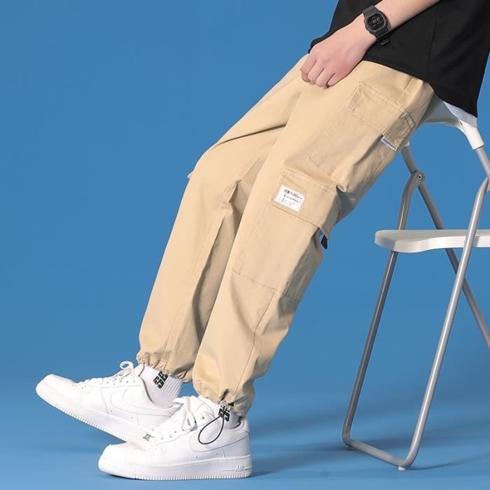 Tenue professionnelle Pantalon Cargo Homme Ample pour Loisirs Vetement a Jambes Droites Kaki Style Coreen Kaki A81845 Blanc Cdiscount Pret a Porter