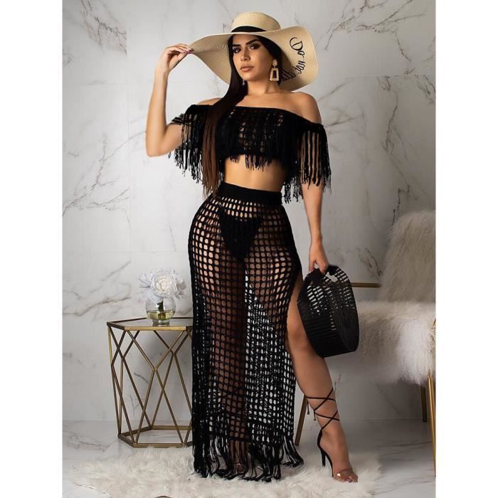 Jupe Haut Bretelles Spaghetti et Jupe Longue Sexy pour Femme