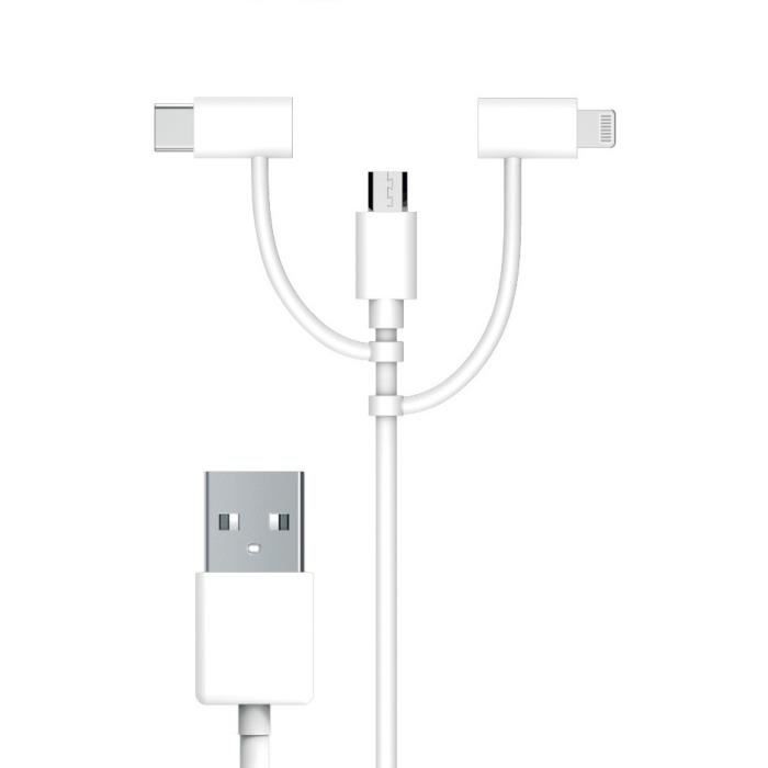 MYWAY CABLE 3 EN 1 INPUT USB-A 1M BLANC