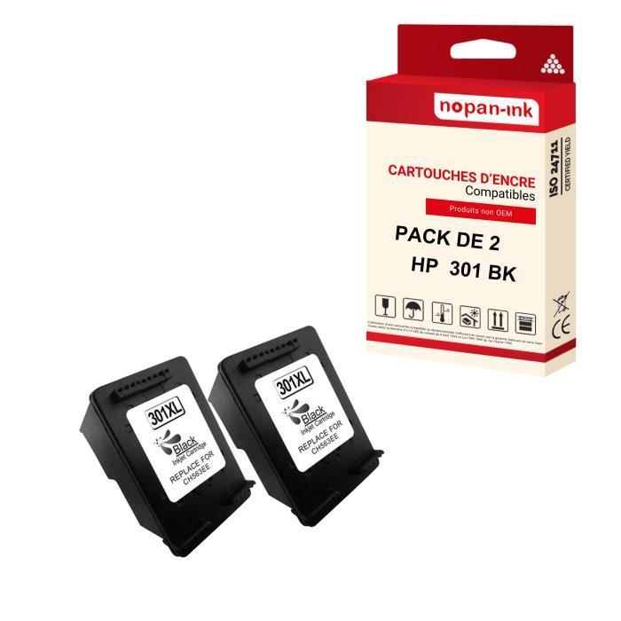 Cartouche HP 302 XL Noir Compatible - Lot De 2 - NOPAN-INK - Haute Capacité