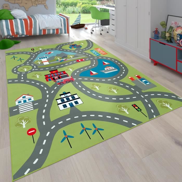 Carte du Monde avec Animaux Dimension:120x160 cm en Vert Paco Home Tapis pour Enfants Tapis de Jeu pour Chambres denfants