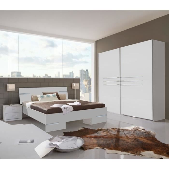 Chambre adulte coloris blanc en panneaux de particules - 160 X 200 cm .