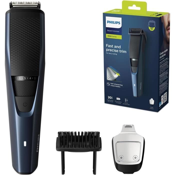 Philips Series 3000 Tondeuse à barbe électrique pour homme avec tondeuse à barbe de précision système de guide de coupe 90 min d'autonomie et charge de 1 heure modèle BT323815
