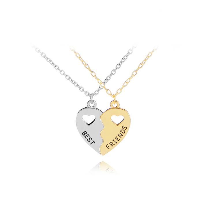 Collier exquis d'amitié de filles Split coeur creux forme pendentif bijoux  or + argent - Achat / Vente sautoir et collier Collier exquis d'amitié de  Argent Doré -