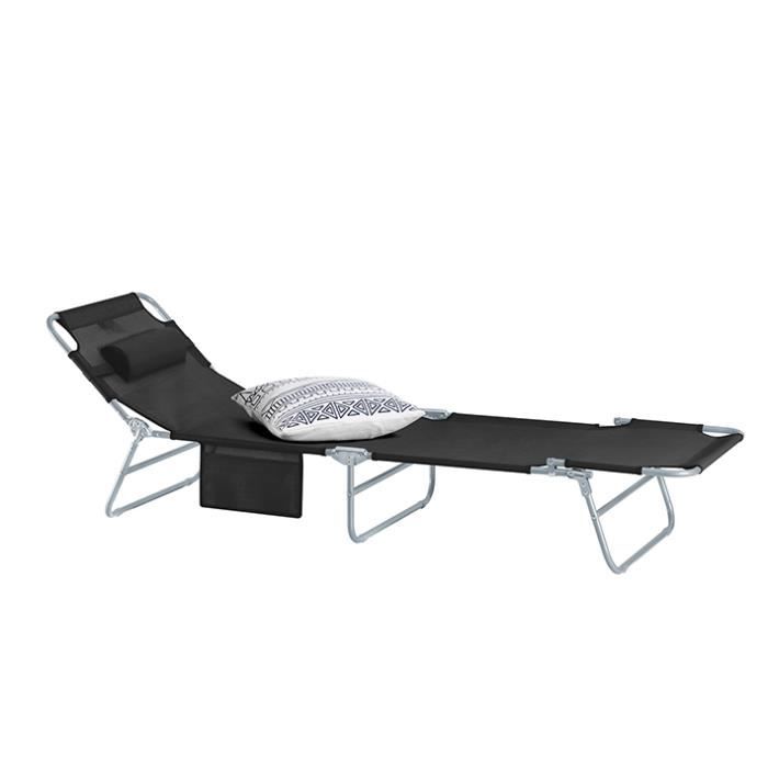 sobuy® ogs35-sch chaise longue bain de soleil transat de jardin pliant chaise de camping inclinable, pliable et réglable -noir