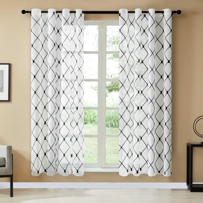 1 Panneau Voilage Noir 228x228cm En Lin A Oeillets Brode Des Losanges Pour Salon Chambre Moderne Topfinel Achat Vente Voilage Soldes Sur Cdiscount Des Le 20 Janvier Cdiscount