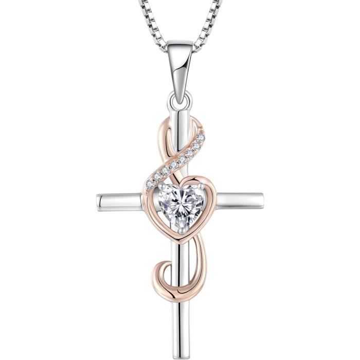 Collier Note De Musique Coeur Avec Croix Collier En Argent 925 Pour collier-note-de-musique-coeur-avec-croix-collier-en-argent-925-pour