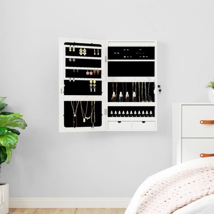 vidaXL Armoire à bijoux avec miroir et éclairage LED mural blanc 353229