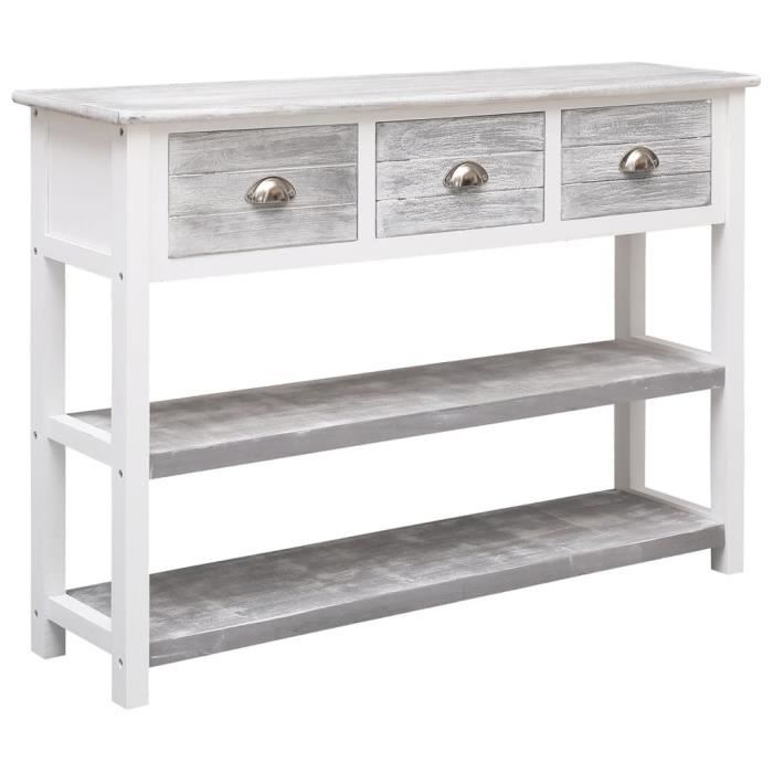 vidaXL Buffet Gris antique 108x30x76 cm Bois de Paulownia massif 338543
