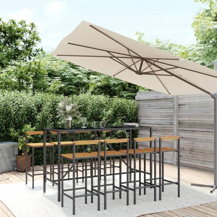 vidaXL Ensemble de bar jardin 9 pcs poly rotinbois acacia - vue 2