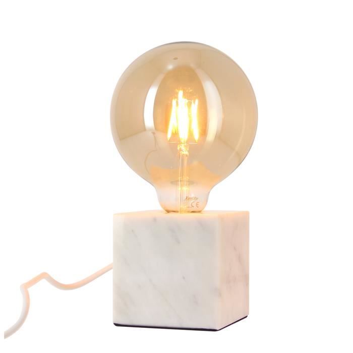 lampe a poser cube en marbre blanc ampoule globe g125 vintage incluse achat vente lampe a poser cube en marbre b cdiscount