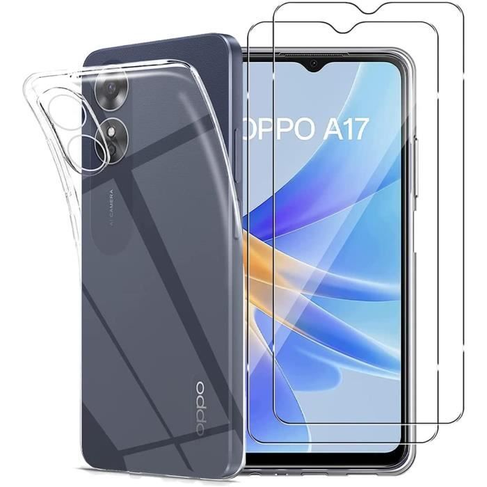 Compatible Oppo A17 4G Coque Résistante Transparente et 2 Films protections écran verre trempé [Novago]