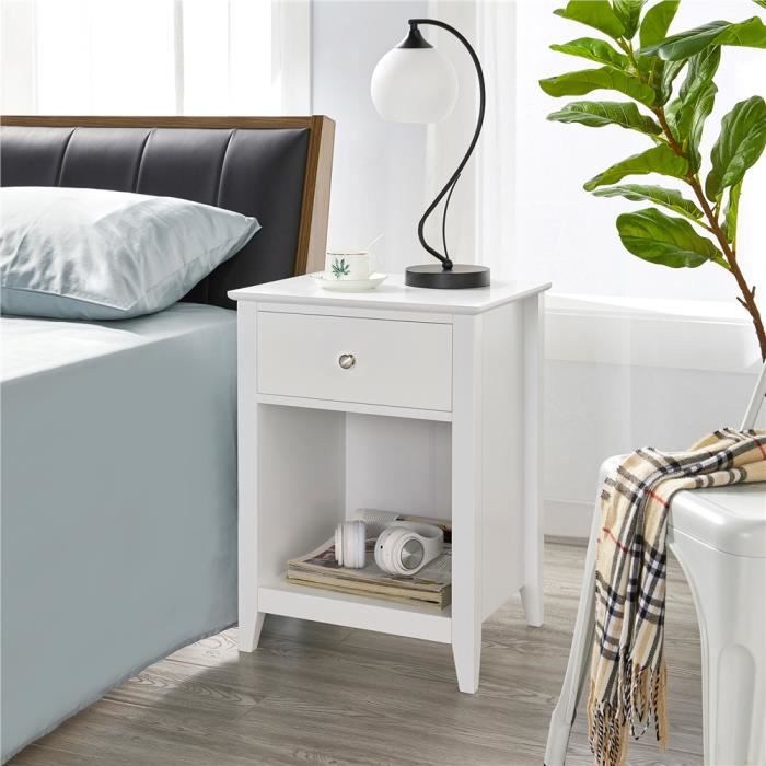 Table de Chevet Yaheetech en Bois Blanche avec 1 Tiroir pour