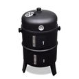 Barbecue BBQ noir en fer multiples fonctions rond américain Smoker fumoir bois ou charbon avec thermomètre-1
