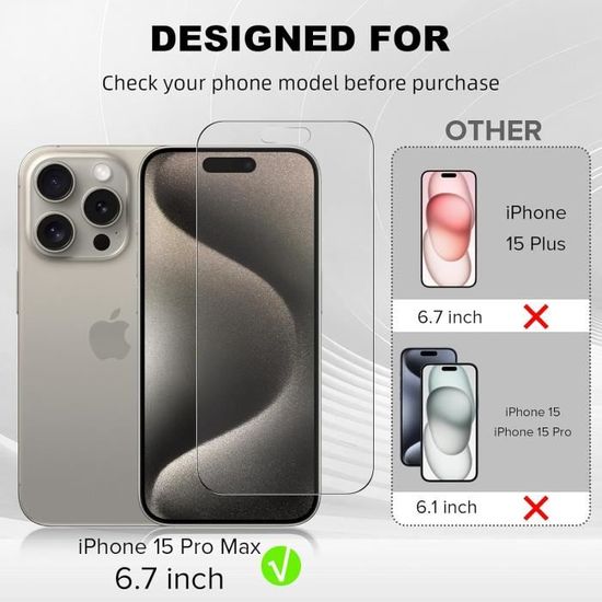 Verre Trempé Pour iPhone 15 Pro Max/15 Plus 6.7 Pouces,3 Pièces