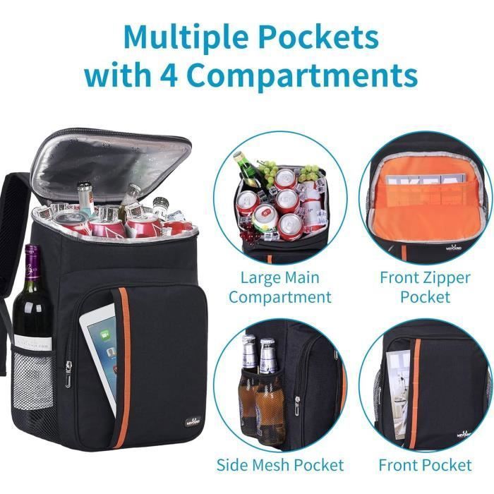 Sac à Dos Isotherme AUXDIQ 23L – Glacière Portable Pour Pique-Nique, Randonnée – Étanche, Isolation EPE+PEVA – Poches Multiples
