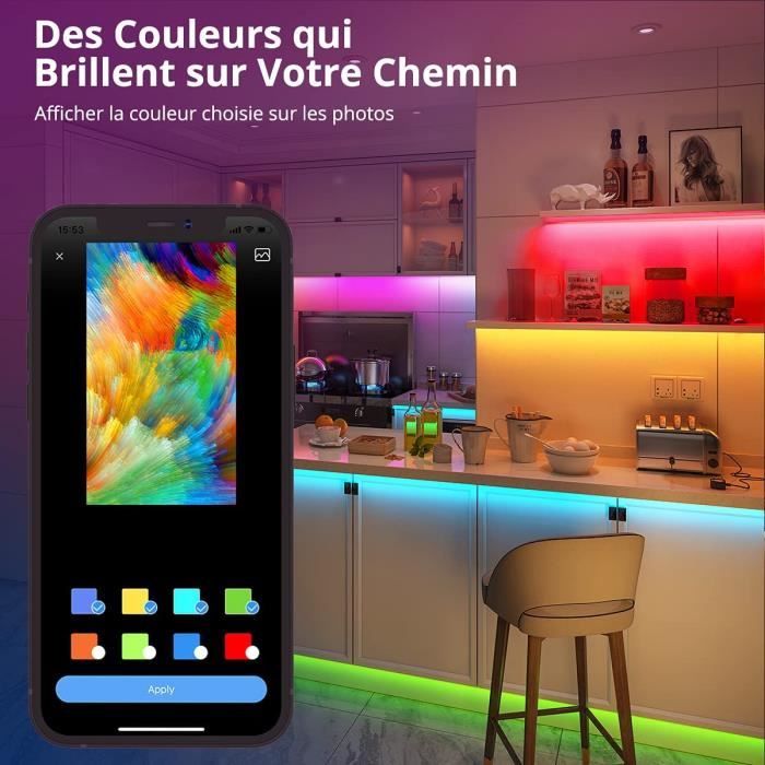 RGBIC Ruban LED 5m, Bande LED Bluetooth Multicolore, Contrôlé par APP ...