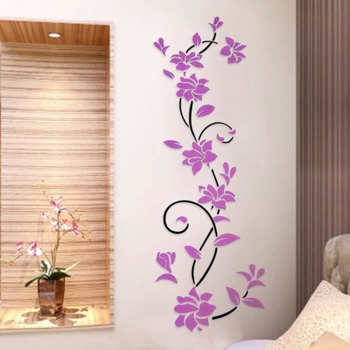 CZ 3D fleur violet stickers muraux créatifs Décor de la chambre salon  maison - CZCYD821A2443