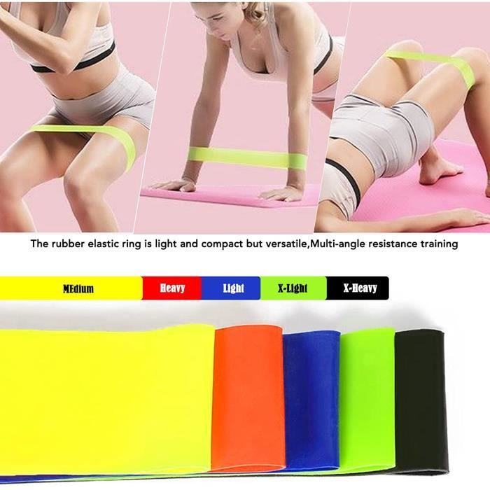 Bande Pilates Yoga Lot De 5 Bandes élastiques De Musculation – 5 Niveaux De Résistance (2 à 18 Kg) – Pour Fitness, Yoga, Pilates – Avec Sac De Rangement élastique Sport