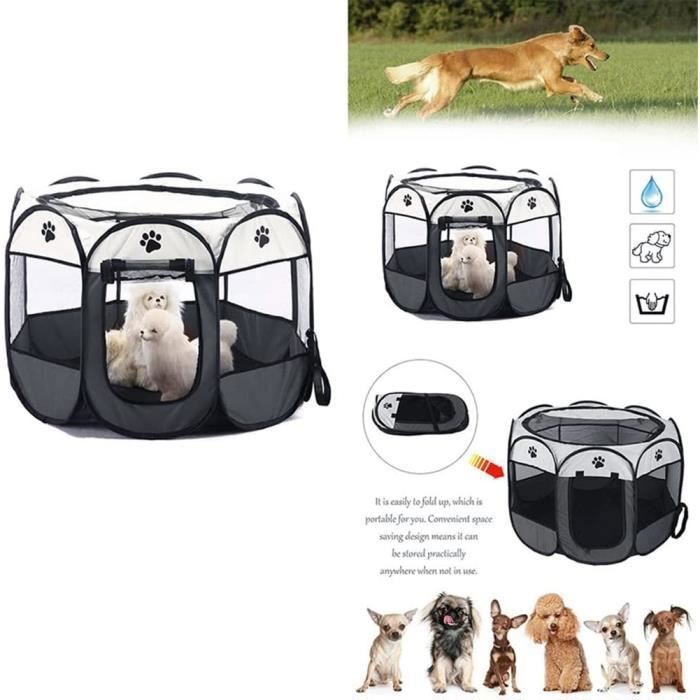 ALLSOPETS Parc Pour Chien Pliable, Enclos Portable Pour Chiot Chat Lapin, Tente Respirante D'Intérieur/Extérieur Avec Sac De Transport, Idéal Pour Voyage Et Camping (Ours Marron, M