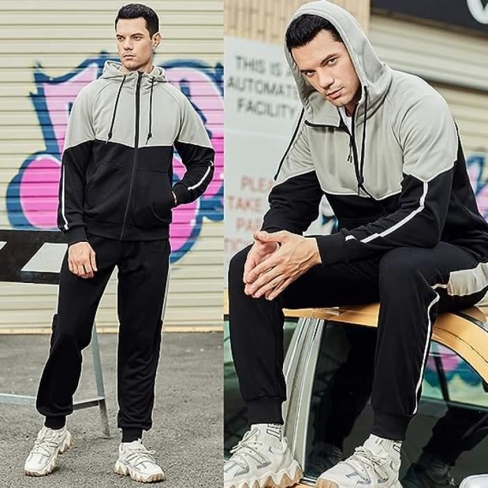 Survêtement Homme Ensemble Jogging Sportif Veste Zippé