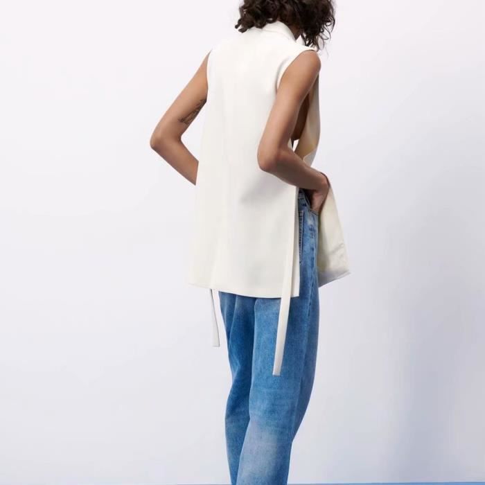 Gilet Sans Manches Femme - Blazer élégant Col V Unicolore Pour Bureau, Sortie, Toutes Saisons - 7