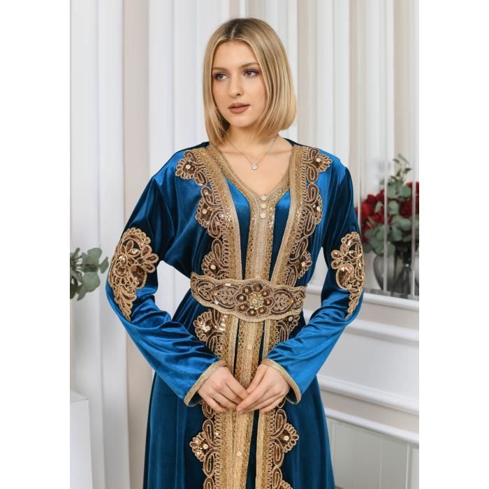 Caftan takchita abaya karakou bleu turquoise papillon robe oriental Bleu turquoise Cdiscount Pret a Porter