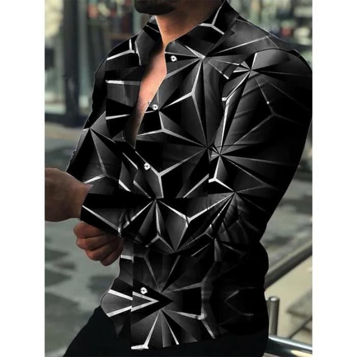 Chemise homme de luxe simple boutonnage manches longues imprime losange decontracte hawaien Rouge Tammy