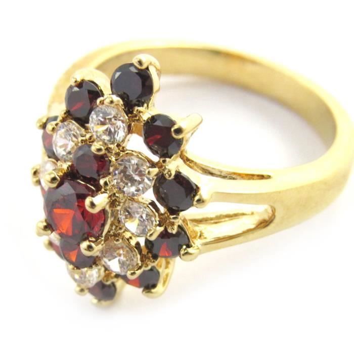 Bague Plaque Or Avec 3 Grenats Taillés - Modèle T55 - Bijou Occasion - Magnifique