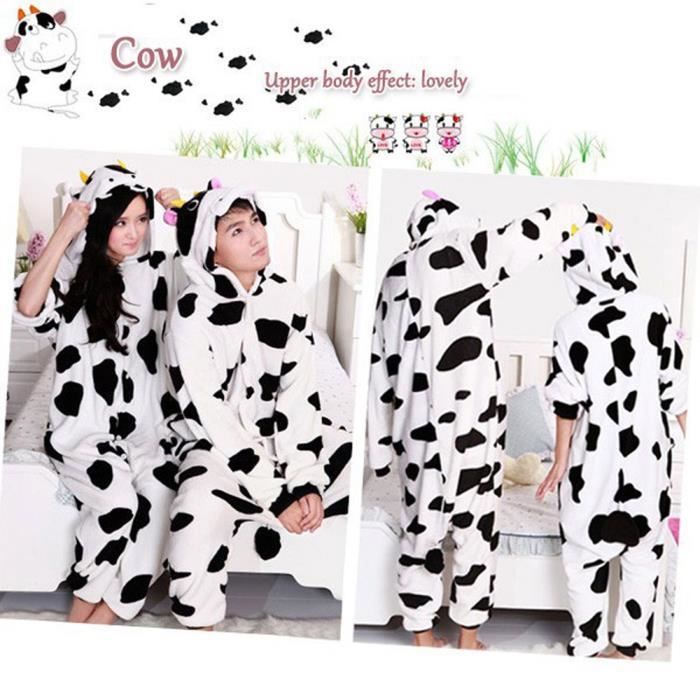 Pyjama Polaire Femme Homme Capuche Molleton Hiver Forme Animal Combinaison Chaud