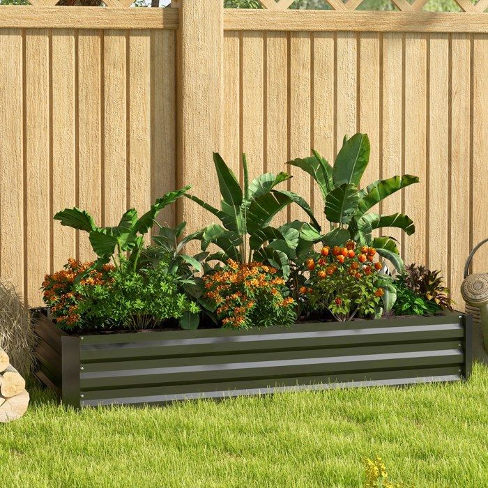 Outsunny Jardinière Surélevée Acier 240 X 60 X 30 Cm – Fond Ouvert Aspect Bois Pour Légumes, Herbes & Fleurs, Marron Foncé