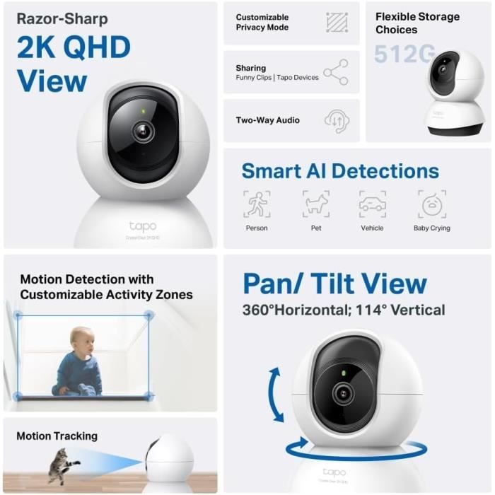 Tapo Caméra Surveillance WiFi intérieure 2K 4MP C220, détection de  Personne, Audio bidirectionnel, Compatible avec Alexa et[S101] - Cdiscount  Bricolage