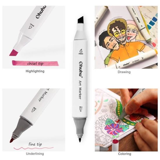 80 Couleurs Double Pointe Marqueur Ohuhu Art Croquis Stylos Marqueurs Marqueurs A Feutre Alcool Animation Design Avec Sac Noir P Achat Vente Marqueur 80 Couleurs Double Pointe Cdiscount