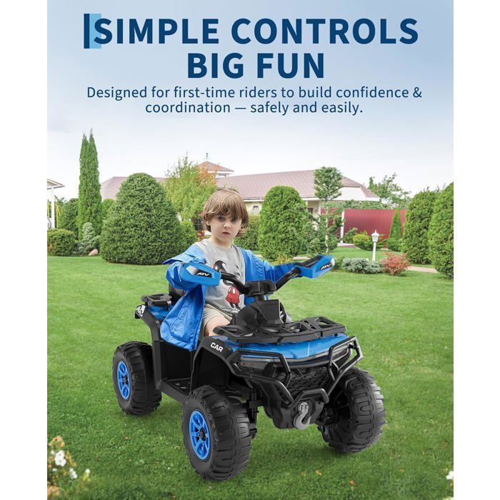 Quad Électrique Enfant 12V Tout-Terrain - 2 Moteurs, Suspension, LED, Bluetooth, USB - Télécommande Parentale - 3-8 Ans