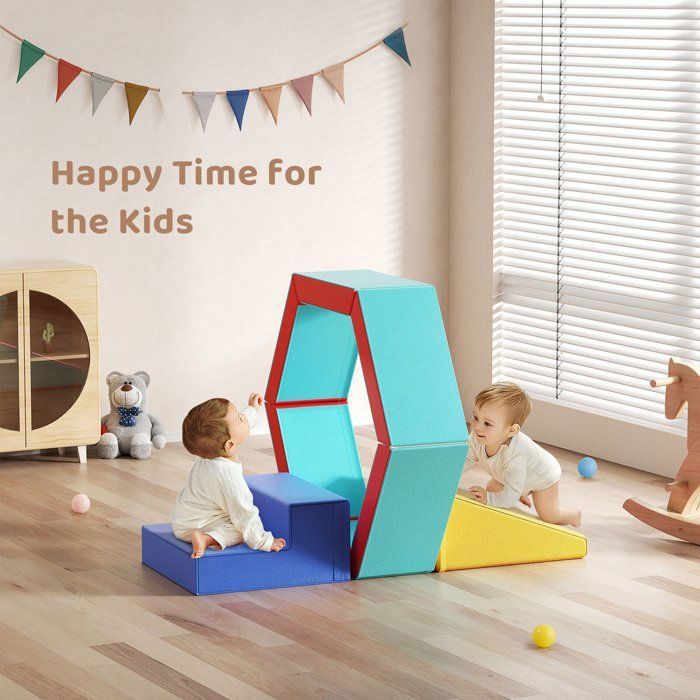 Set De 6 Blocs De Motricité AIYAPLAY – Mousse XXL Avec Housse Synthétique – Parcours Pour Bébé 6 à 72 Mois – Multicolore