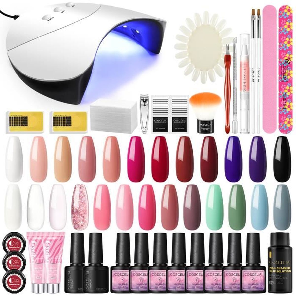 COSCELIA Kit Ongle Gel UV Complet 20 Vernis Semi Permanent Lampe UV
