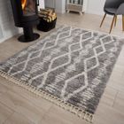 TAPISO Tapis Salon Poils Longs VERSAY Crème Gris Foncé Franges Polypropylène Intérieur 200x300 cm