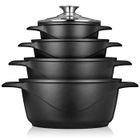 Batterie de Cuisine Induction 8 Pièces Aluminium Fonte 4 Casseroles 4 Couvercles Briebe MGK-12 Noir 93775