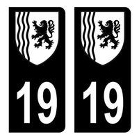 Autocollants Stickers plaque immatriculation voiture auto département 19 Corrèze Logo Région Nouvelle-Aquitaine Full Noir Lot de 2