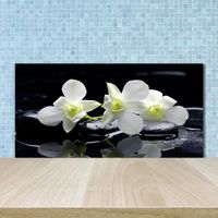 Tulup 100x50cm Crédence de cuisine sur verre sécurité:- Fleurs plantes - Orchidée - Blanc Rouge