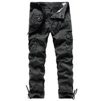 Pantalon Cargo Militaire Homme en Coton Coupe Droite Pantalon Multi-poches Couleur Unie - Gris