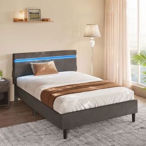 Lit avec Tête de Lit LED RGB Vasagle RMB802G71 - 140 x 190 cm, Prises USB Intégrées, Gris Foncé, Sommier Inclus