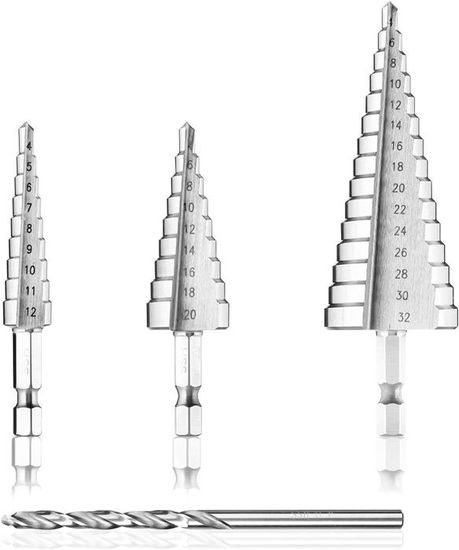 Jeu De 3 Forets étagés Coniques HSS - Tailles 4-12mm, 4-20mm, 4-32mm - Pour Perçage Acier, Bois, Plastique