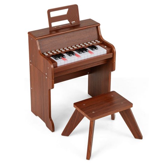 Clavier Piano Enfant 25 Touches Lumineuses, Piano Numérique en Bois avec Pupitre, Mode d'apprentissage, Volume/Vitesse Réglables(Rose) | Leroy Merlin
